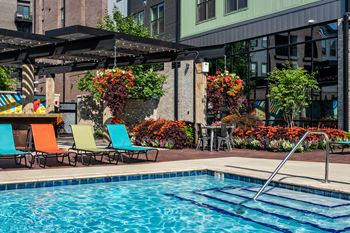 Heated resort-style pool with industrial touches